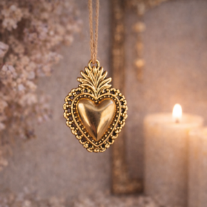 Ex-voto cœur flamme doré